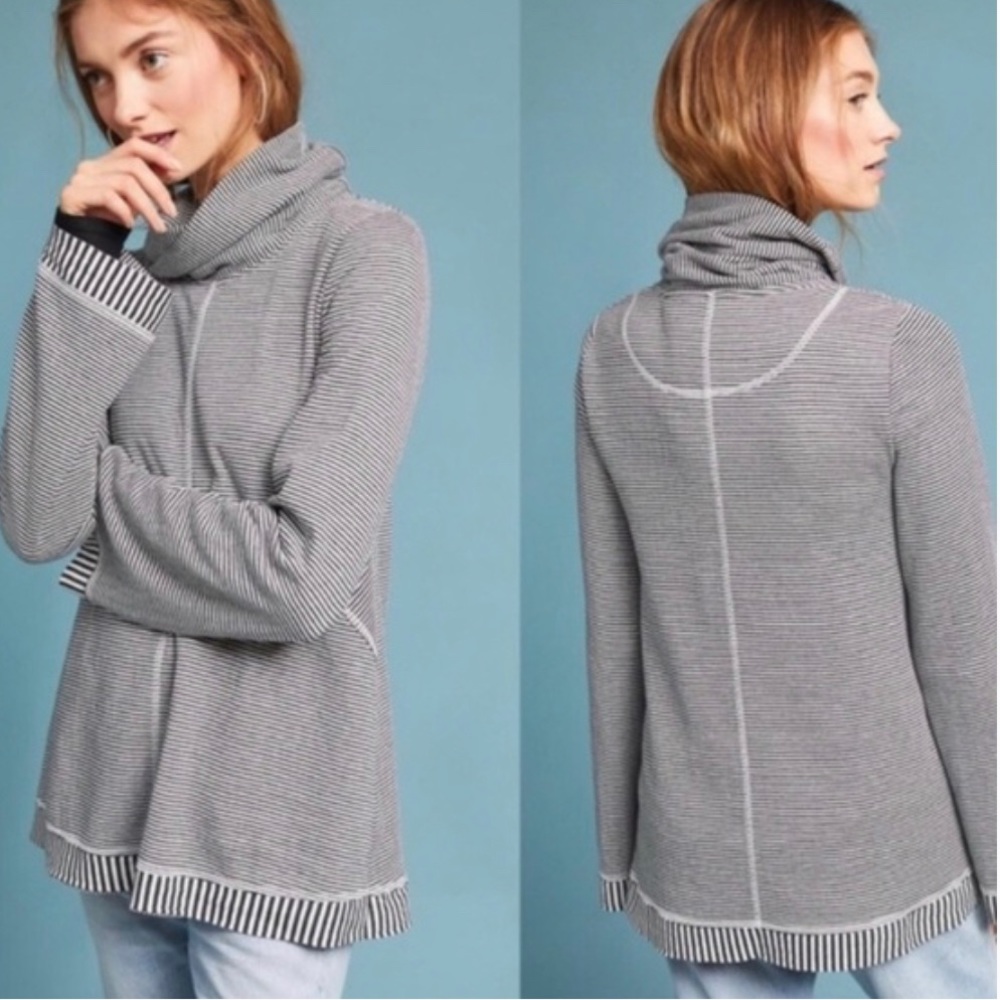 Anthropologie Gray Striped Cowl Neck Sweater